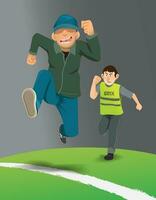 illustration of pitch invader, being chased by steward vector