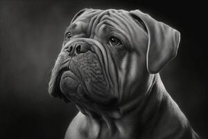 Black and white close-up portrait of bulldog created with photo