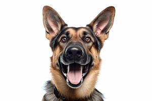 Close-up portrait of german shepherd isolated on white background created with photo