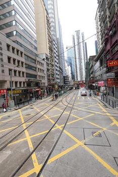 HONG KONG- FEBRUARY 18, 2018-Western Market Terminus is one of the termini in Hong Kong Tramways. One of the starting point for TramOramic Tour on a 1920s-style open top tram. photo