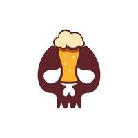 Skull with beer glass with splashes foam for bar, Skull in shape of mug beer vector