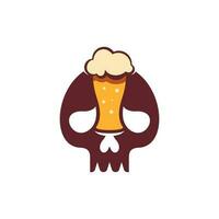 Skull with beer glass with splashes foam for bar, Skull in shape of mug beer vector