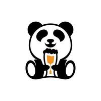 vector de panda con un vaso de cerveza, taza panda cerveza logo diseño vector modelo