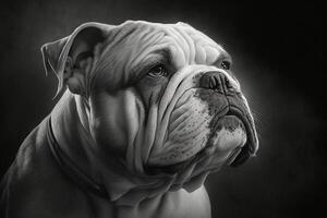 Black and white close-up portrait of bulldog created with photo