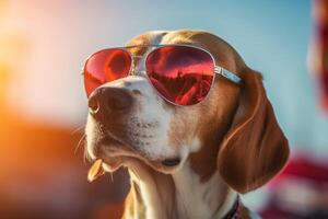 cute beagle wearing sunglasses created with photo