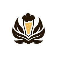 Craft Beer glass and malt Brewery logo design vector, with Lotus flower logo. Vector design template of lotus icons