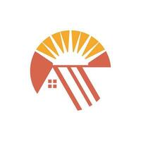Sunset Sunrise with House, Logo design for sun home logo, Real Estate Logo Design Vector