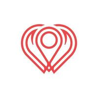 love location logo design concept line art style. combine heart, pin, map pointer with heart icon vector