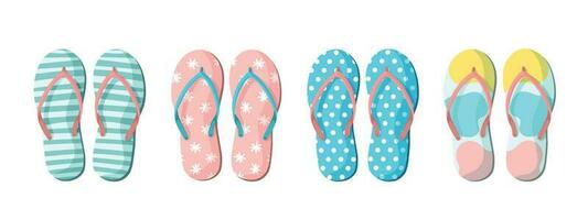 Vector set with colorful summer flip flops for beach holiday designs. Flip flops set isolated on white background. Slippers summer set