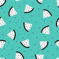 Seamless watermelons pattern. Vector background. Flat design. Pattern of pieces black and white watermelon on blue background, watermelon slices with seed