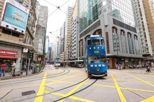 HONG KONG- FEBRUARY 18, 2018-Western Market Terminus is one of the termini in Hong Kong Tramways. One of the starting point for TramOramic Tour on a 1920s-style open top tram. photo