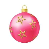 bola de árbol de navidad rosa con estrella dorada vector