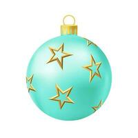 bola de árbol de navidad turquesa con estrella dorada vector