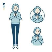 A Young woman in a hoodie with press hands in prayer images vector