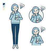 A Young woman in a hoodie with Holding a smartphone and troubled images vector