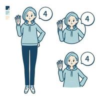 A Young woman in a hoodie with Counting as 4 images vector