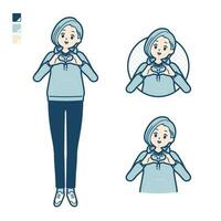 A Young woman in a hoodie with making a heart symbol by hand images vector