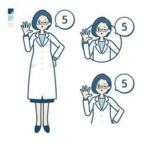A woman doctor in a lab coat with Counting as 5 images vector