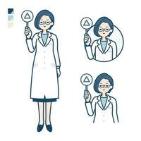 A woman doctor in a lab coat with Put out a Triangle panel images vector