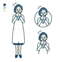 A woman doctor in a lab coat with surprised images vector