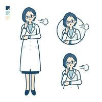 un mujer médico en un laboratorio Saco con suspirando imágenes vector