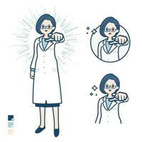 A woman doctor in a lab coat with Pointing to the front images vector