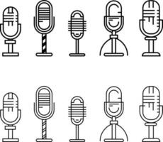 Set of different types of microphones line drawing vector image