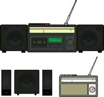 Set of vintage radio and subwoofers vector illustrations