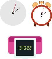 Set of different types of clocks which are analog,digital and alarm vector illustration clipart.