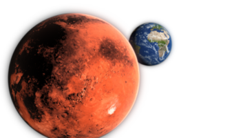 3d geven dichtbij omhoog Mars rood planeet en tonen omhoog aarde wereld planeet Aan heelal ruimte 3d illustratie png