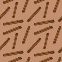 Cinnamon. Seamless pattern with cinnamon sticks bark. Repeating background with brown spice aromatic ingredient. For packaging, textile, print, template, card. Hand drawn ornament. Vector illustration