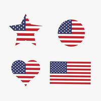 Vector illustration of American flags in different shapes