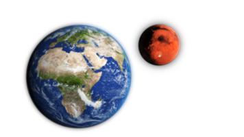 3d geven dichtbij omhoog aarde wereld planeet en tonen omhoog Mars rood planeet van achter Aan heelal ruimte 3d illustratie png