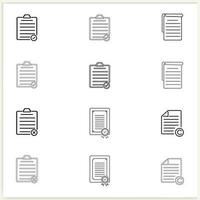 Checklist on the clipboard line icon and documents with checkmarks, checklist, document, gear, and pencil. The clipboard outlines icons. Vector illustration