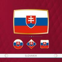 Set of Slovakia flags with gold frame for use at sporting events on a burgundy abstract background. vector