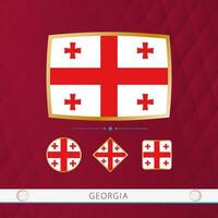 Set of Georgia flags with gold frame for use at sporting events on a burgundy abstract background. vector