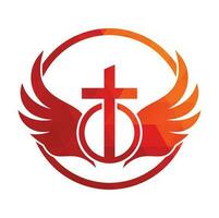 Church logo. Bible, Jesus' cross and angel wings. Wings church logo design icon. vector