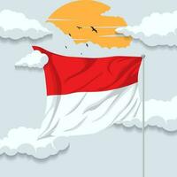 Cute cartoon background of indonesian flag and sky view vector