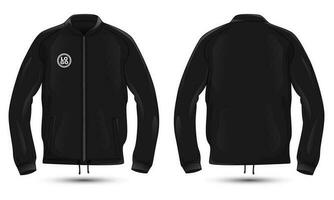 Black zipper casual jacket mockup, front and back view vector