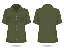 Short sleeve army shirt mockup front and back view vector