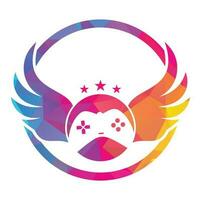Joystick and wing vector illustration. Game pad and wing logo design icon vector. Flying game logo