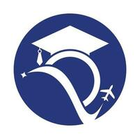 Study travel logo design template. Education hat and air plane logo design logo. vector