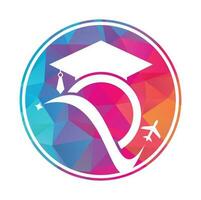 Study travel logo design template. Education hat and air plane logo design logo. vector