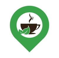 Eco Coffee gps shape concept Logo Template Design. Green Coffee Logo Template Design Vector. vector