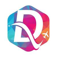 Letter D Air Travel Logo Design Template. D letter and plane logo design icon vector. vector