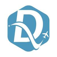 Letter D Air Travel Logo Design Template. D letter and plane logo design icon vector. vector