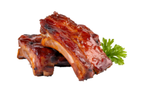 Delicious barbecued spare ribs. Tasty bbq meat, isolated on Transparent background, generate ai png