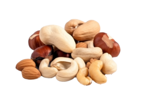 Cashew Nüsse, Mandel, Haselnuss und blanchiert Erdnüsse isoliert auf transparent Hintergrund, generieren ai png