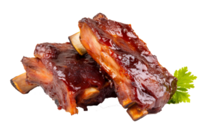 Delicious barbecued spare ribs. Tasty bbq meat, isolated on Transparent background, generate ai png