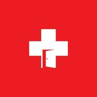 Cross and Door logo symbol for emergency unit. vector